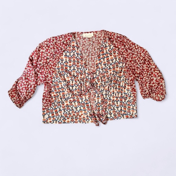 Anthropologie open front red and white floral blouse - Picture 2 of 4